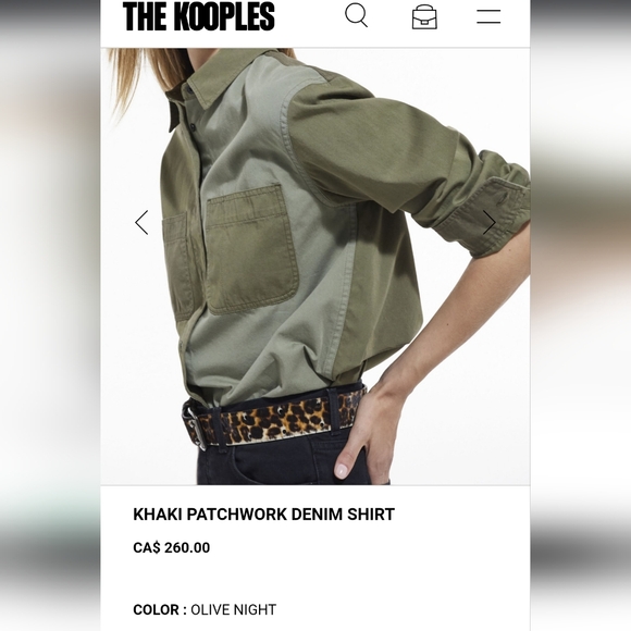 The Kooples Two-Tone Patchwork Cotton Denim Shirt Front Pockets Khaki Olive Sz S - Picture 2 of 11